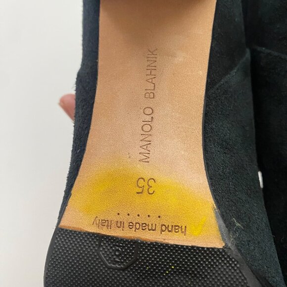 Manolo Blahnik Black Suede Boots w Heel Shoes - Picture 8 of 9